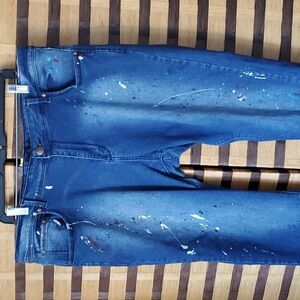 Paint splattered stretch jeans